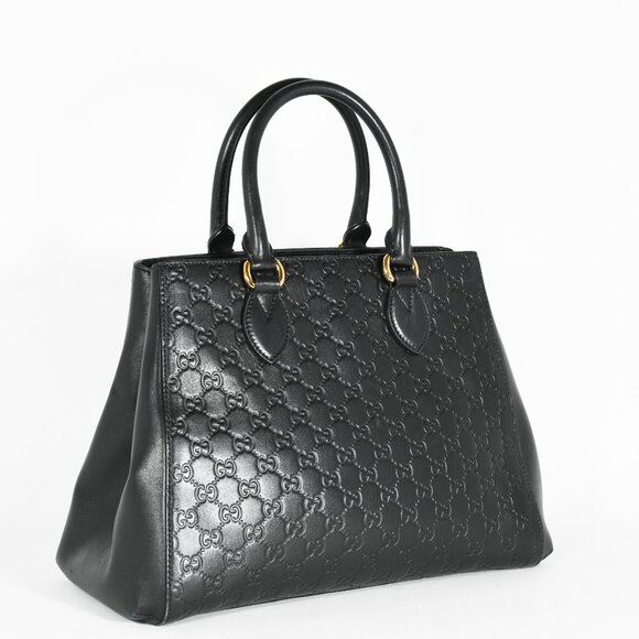 Gucci Soft Guccissima Black Leather Tote Bag Gold Hardware Top Handle Bag - Picture 2 of 12